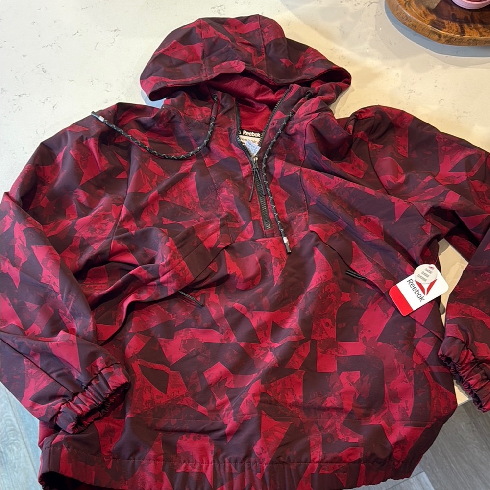 Reebok Men’s Red and Black Patterned Windbreaker